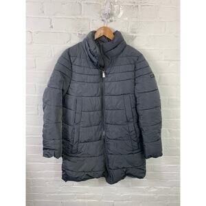 DKNY Men's Full Zip-Up Puffer Jacket Mock-Neck Long Sleeves Gray Size Medium